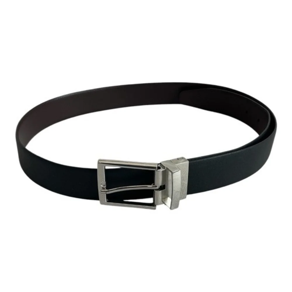 Reversible Black Brown Genuine Leather Silver Square Buckle Dress Belt Sz L 39.5